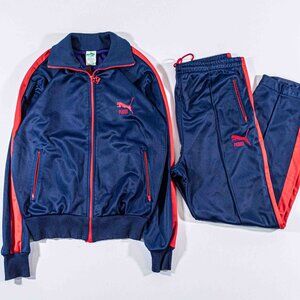 VTG 80s PUMA Tracksuit Set Full Zip Jacket Pants Medium Blokecore Retro Blue Red